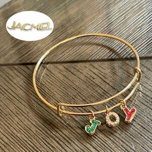 JCM - Jacmel Jewelry Gold-tone Expandable JOY Christmas themed Bangle Bracelet